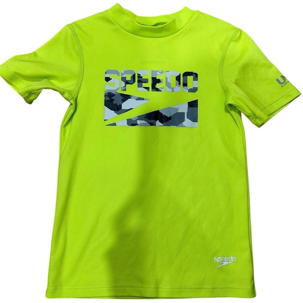 Speedo Boys Swim Rash Guard Neon Green UV Block Burn Sz XS